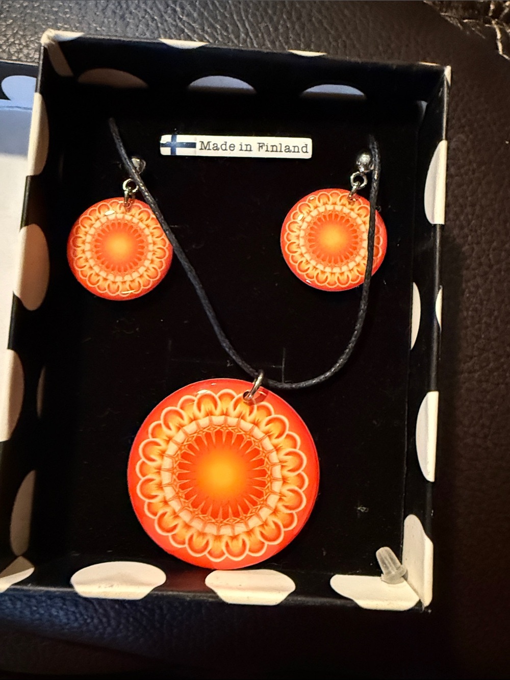 Bright Orange Sunburst Necklace & Earring Set
